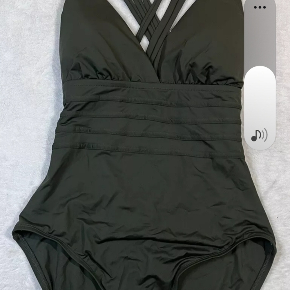 La Blanca Size 10 Olive UW Surplice Strappy Back One Piece Maillot Swimsuit NWT - Picture 6 of 7